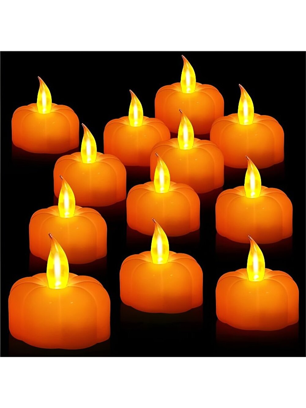 12 Pack Fall Pumpkin Tea Lights, Led Pumpkin Flame Less Candles Battery Operated